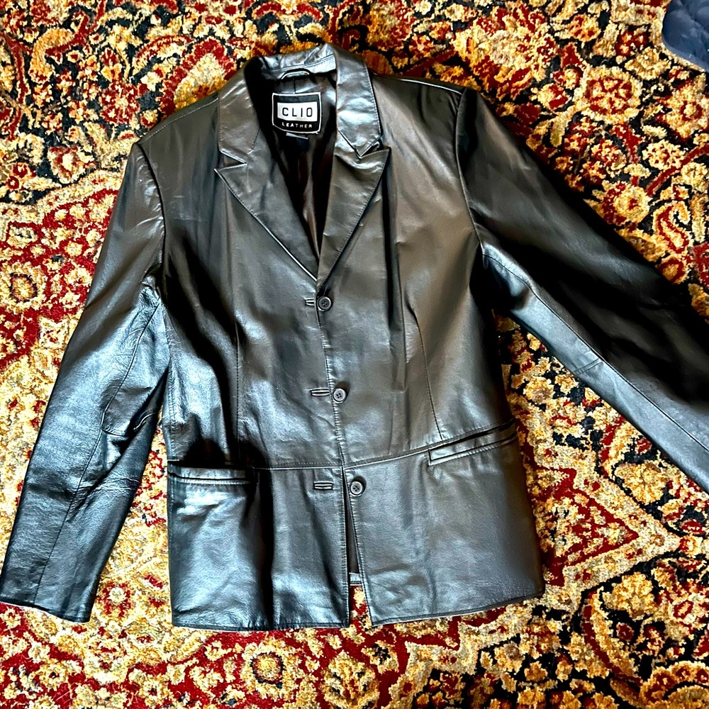 Vintage Clio Black Leather Jackei, Size L